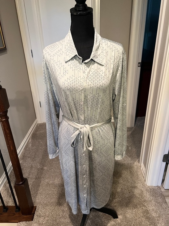 LuLaRoe Dresses & Skirts - LuLaRoe Light Green Aztec Shirt Dress with Self Tie